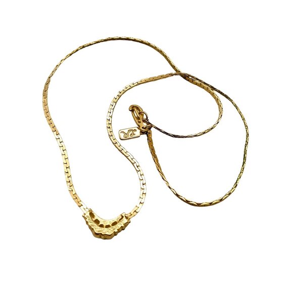 Lady Remington Flat Chain V Necklace with Clear Crystals, Vintage Chevron Choker - Picture 4 of 4